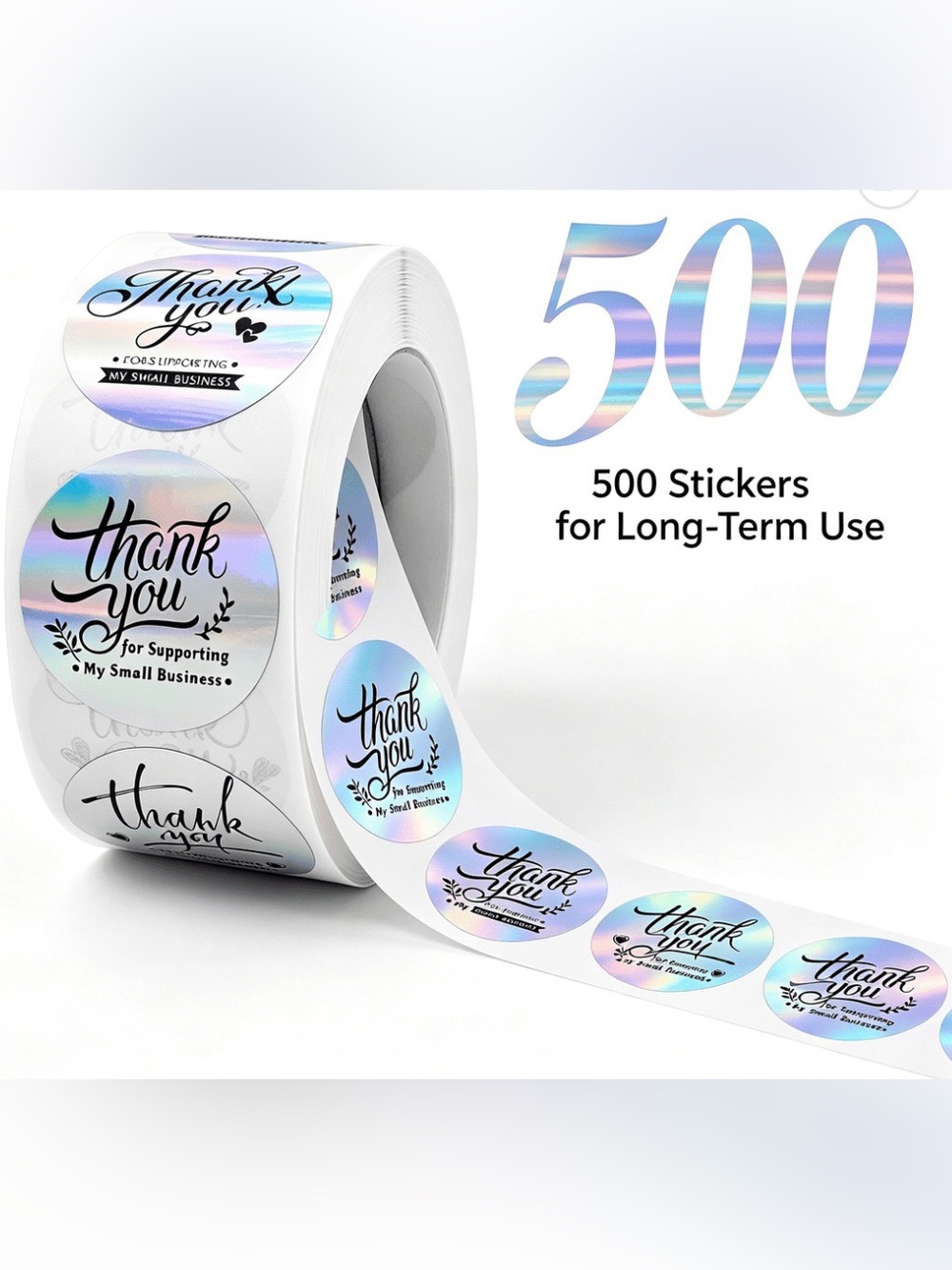 Holographic 'Thank You' Round Stickers - 500 Pack